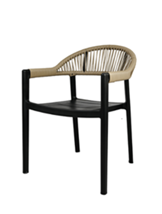 Aluminum Chair with Wicker/Rope Seat,  Finish White/Black