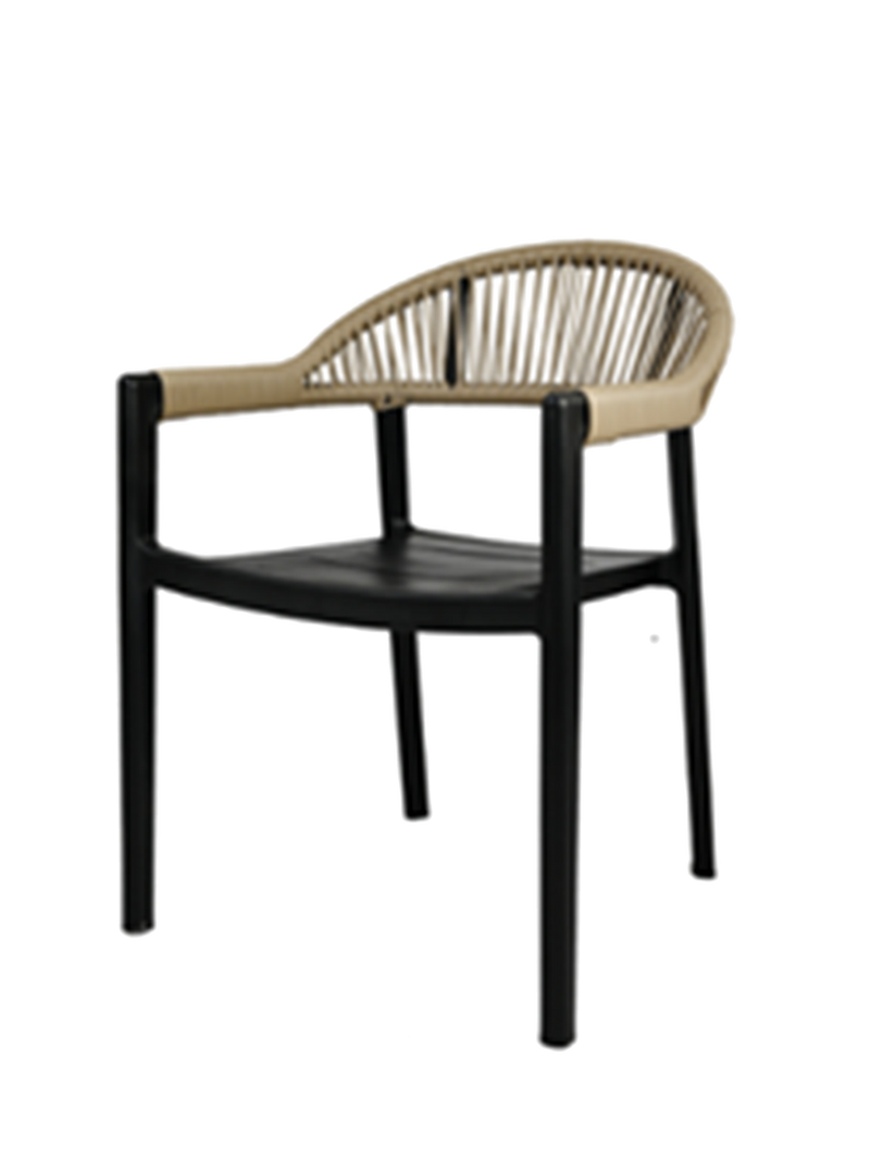 Aluminum Chair with Wicker/Rope Seat,  Finish White/Black