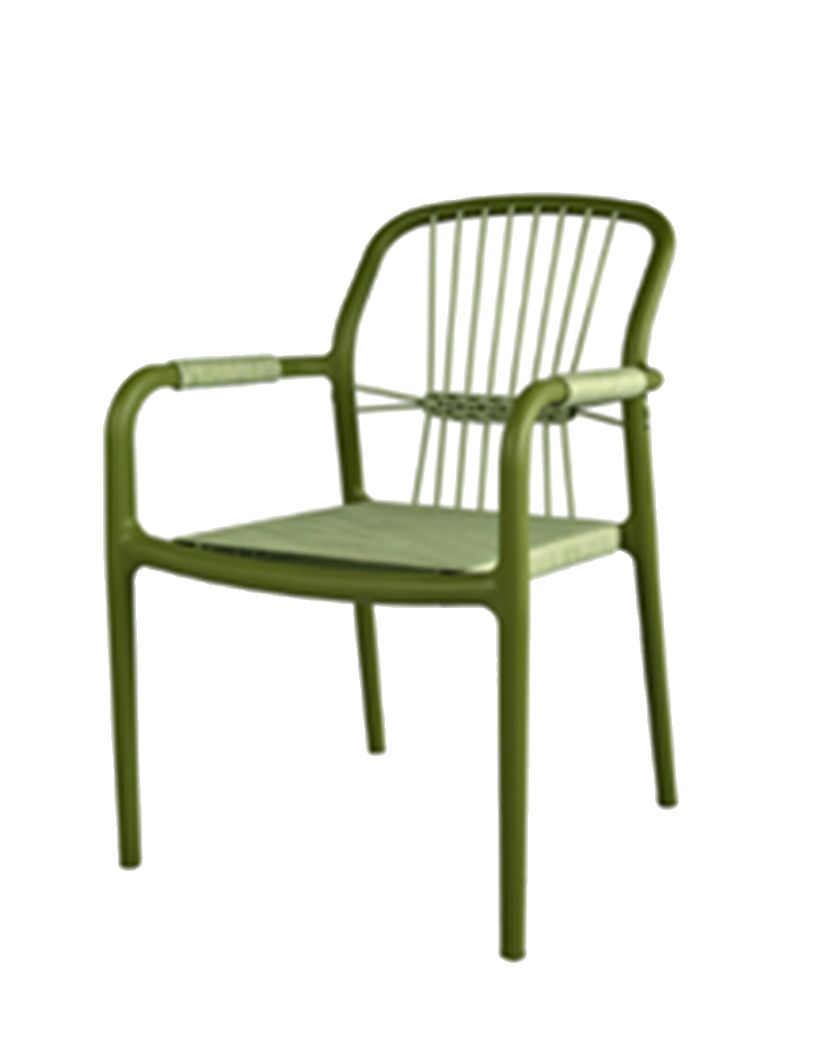 Aluminum ArmChair with Wicker/Rope Seat,  Finish Green/White