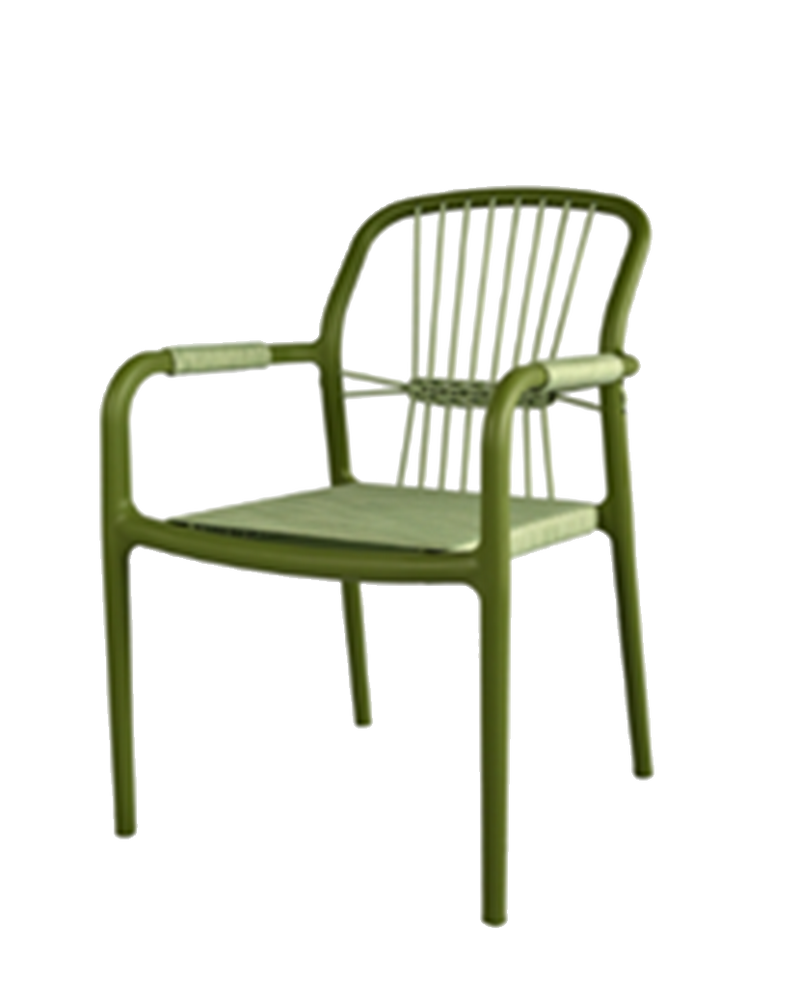 Aluminum ArmChair with Wicker/Rope Seat,  Finish Green/White