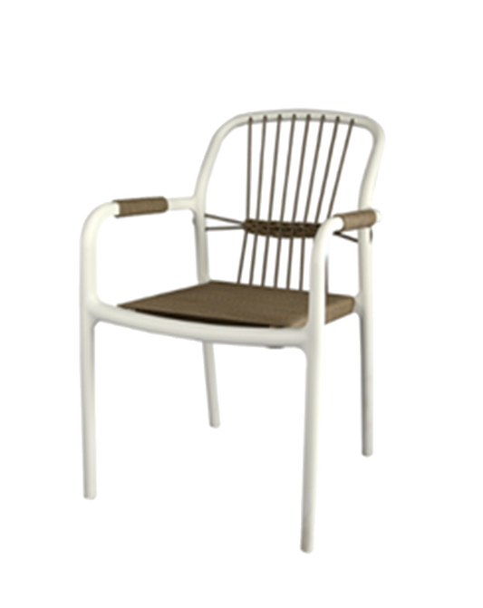 Aluminum ArmChair with Wicker/Rope Seat,  Finish Green/White