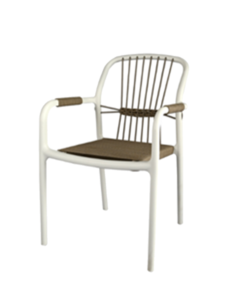 Aluminum ArmChair with Wicker/Rope Seat,  Finish Green/White