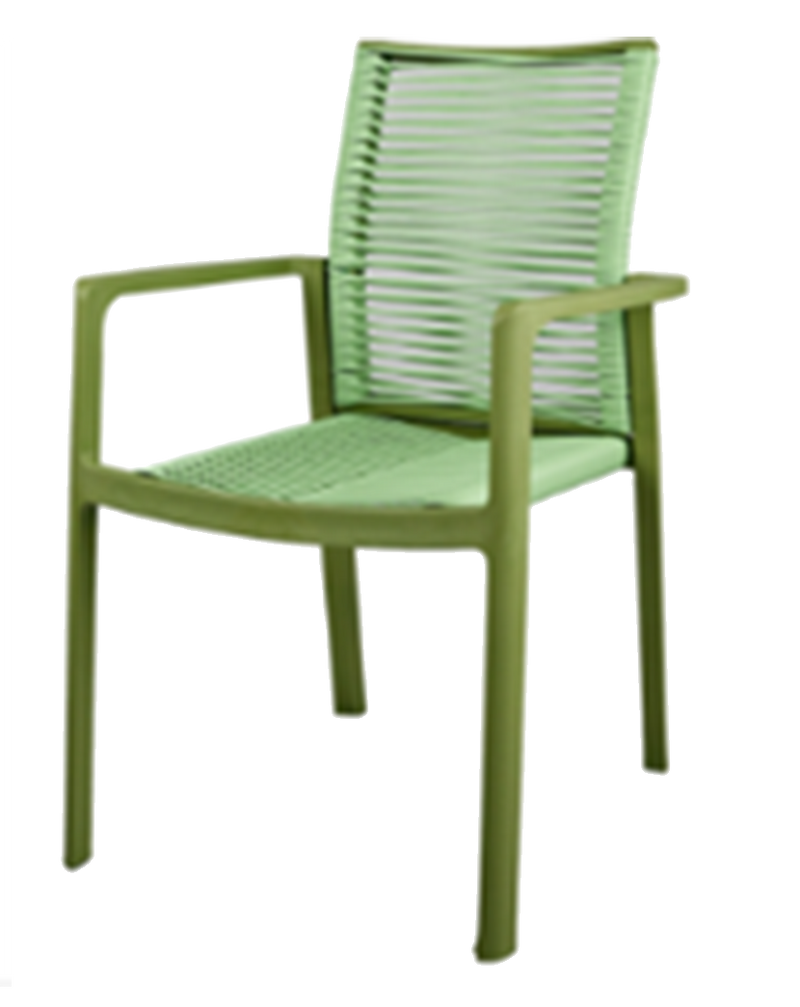 Aluminum Armchair with pp/Terslin/Rope/Rattan Seat, Finish Black/Green/White