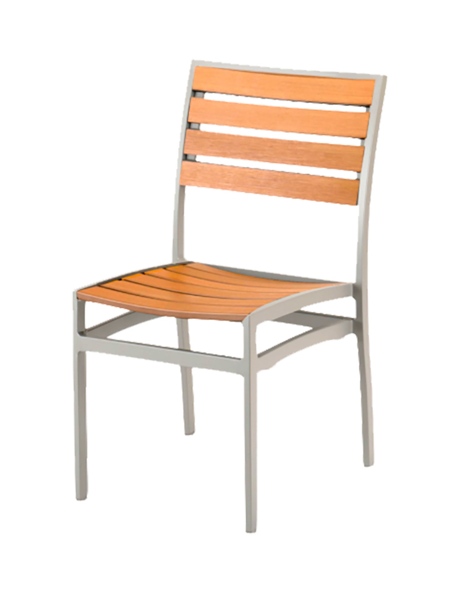 Outdoor Silver Frame Aluminum Chair with Natural Teak Slats Seat and Back