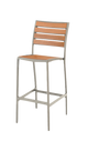Outdoor Silver Frame Aluminum Barstool with Faux Teak Seat and Back
