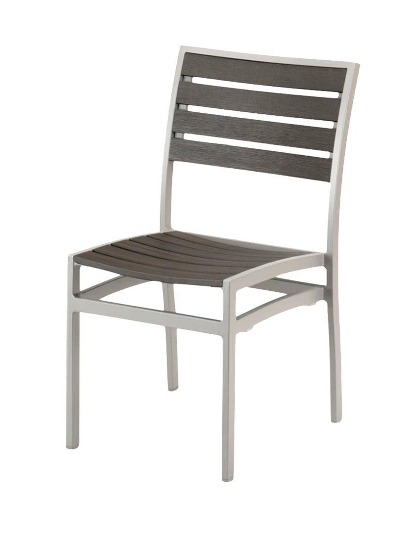 Outdoor Silver Frame Aluminum Chair with Grey Teak Slats Seat and Back