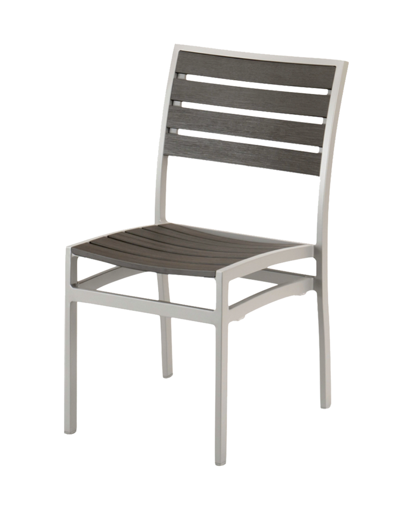 Outdoor Silver Frame Aluminum Chair with Grey Teak Slats Seat and Back
