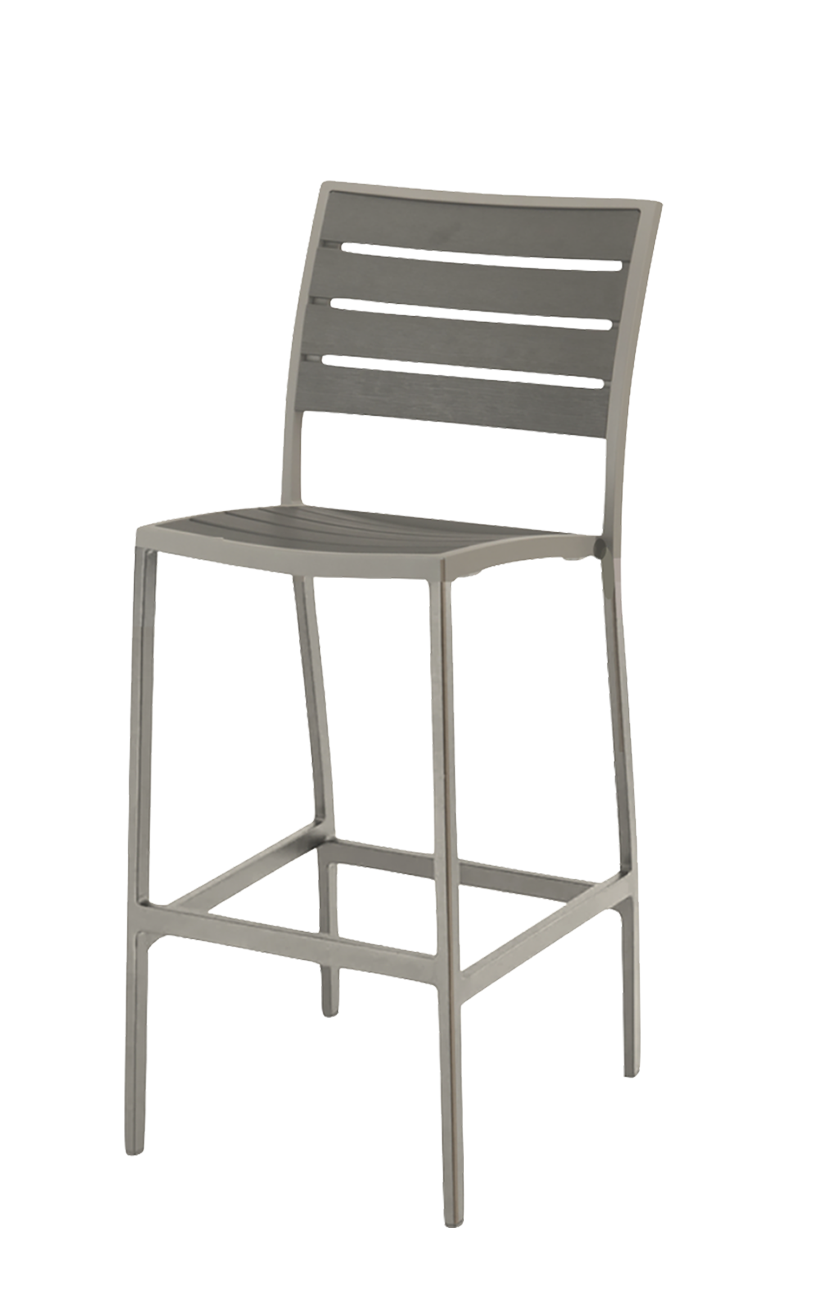 Outdoor Silver Frame Aluminum Barstool with Grey Slats Seat and Back