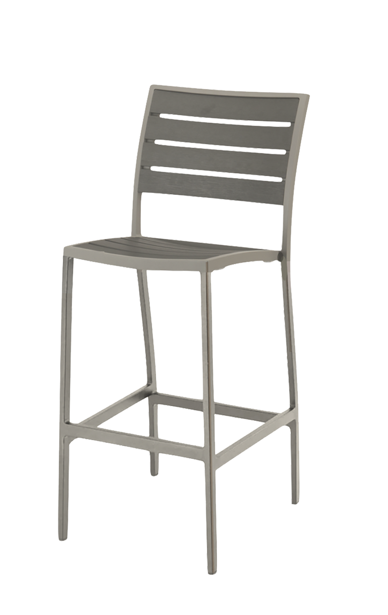 Outdoor Silver Frame Aluminum Barstool with Grey Slats Seat and Back