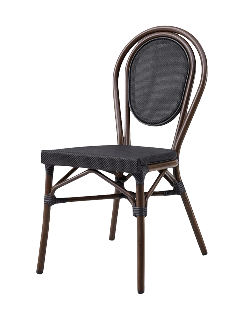 Outdoor Synthetic Bamboo E-Coated Steel Chair with Textilene Mesh Seat and Back