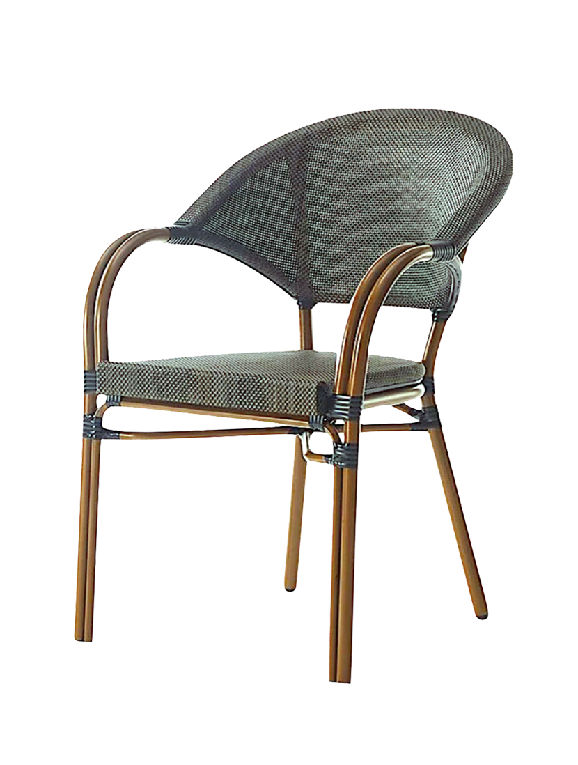 Outdoor Walnut Frame Arm Chair with Textilene Mesh Seat and Back