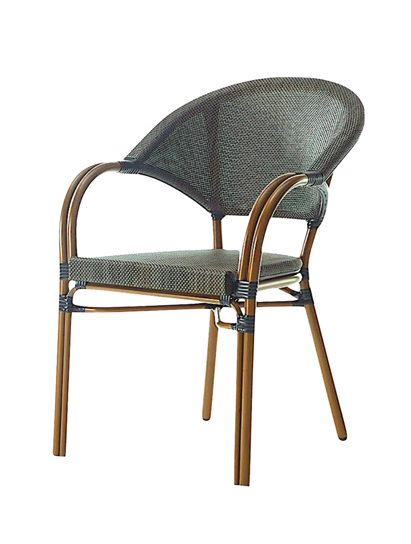 Outdoor Walnut Frame Arm Chair with Textilene Mesh Seat and Back