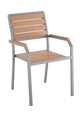 Outdoor Grey Metal Chair W/ Imitation Teak Slats Finish Natural