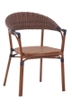 Outdoor Walnut Metal Chair W/ Seat Imitation Teak Slats Finish Natural