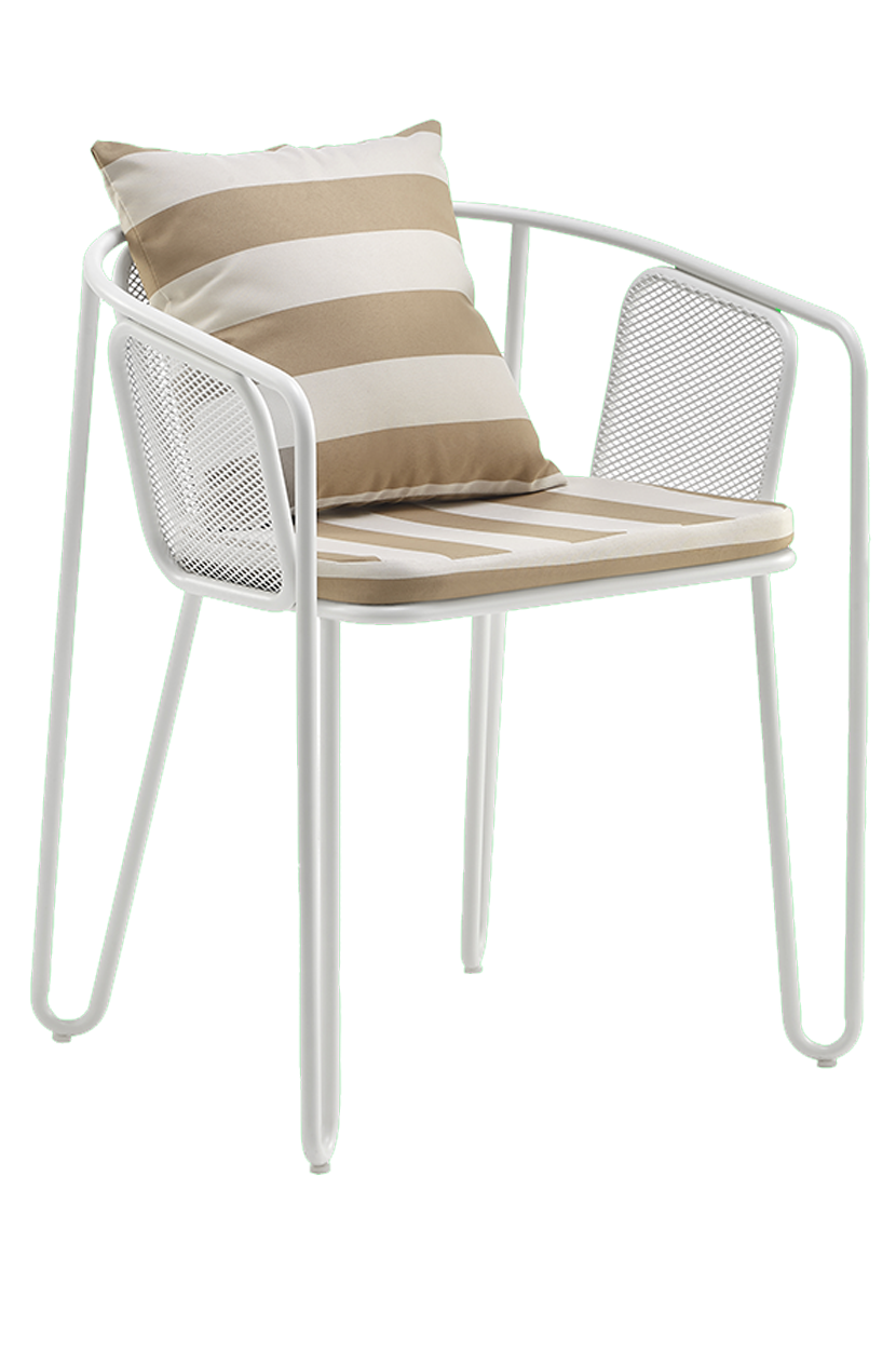 Outdoor White Powder-Coated Metal Chair W/ Cushion