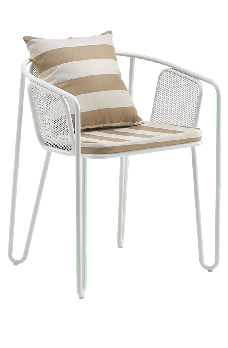 Outdoor White Powder-Coated Metal Chair W/ Cushion