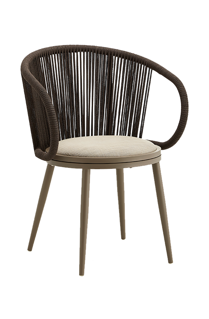 Outdoor Champagne Metal Chair W/ Grey Woven Rope