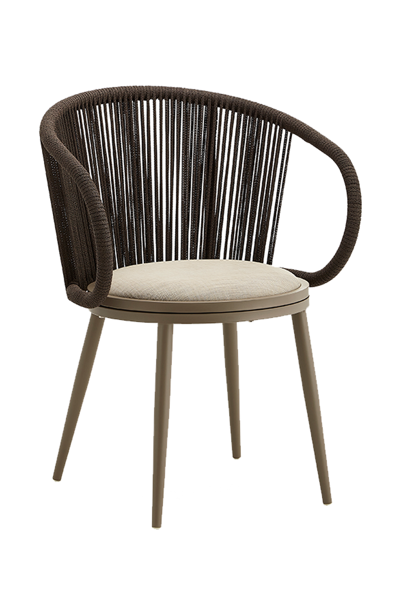 Outdoor Champagne Metal Chair W/ Grey Woven Rope