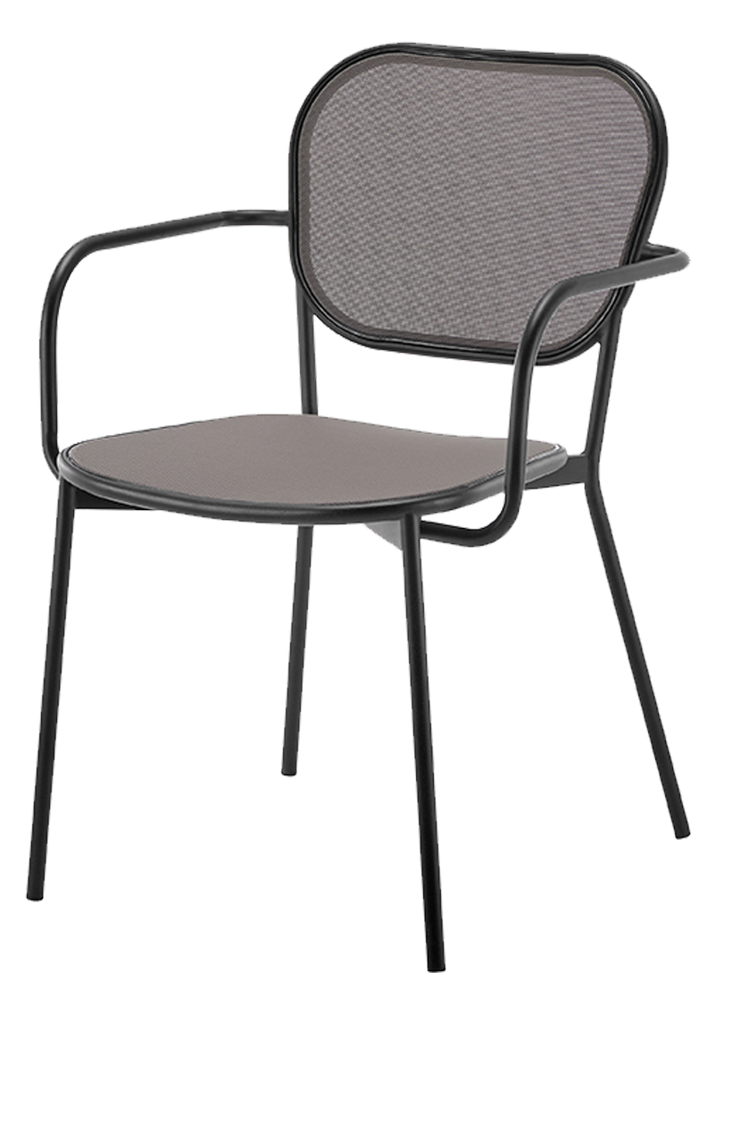 Outdoor Metal ArmChair W/ Black Frame and Textilene Seat