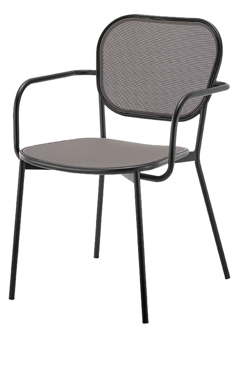 Outdoor Metal ArmChair W/ Black Frame and Textilene Seat