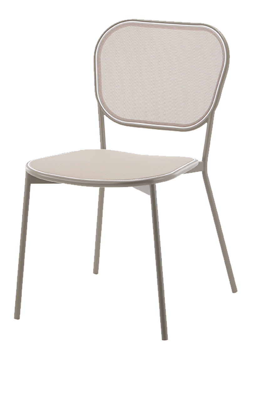 Outdoor Powder-Coated Metal Chair W/ Beige Frame and Textilene Seat