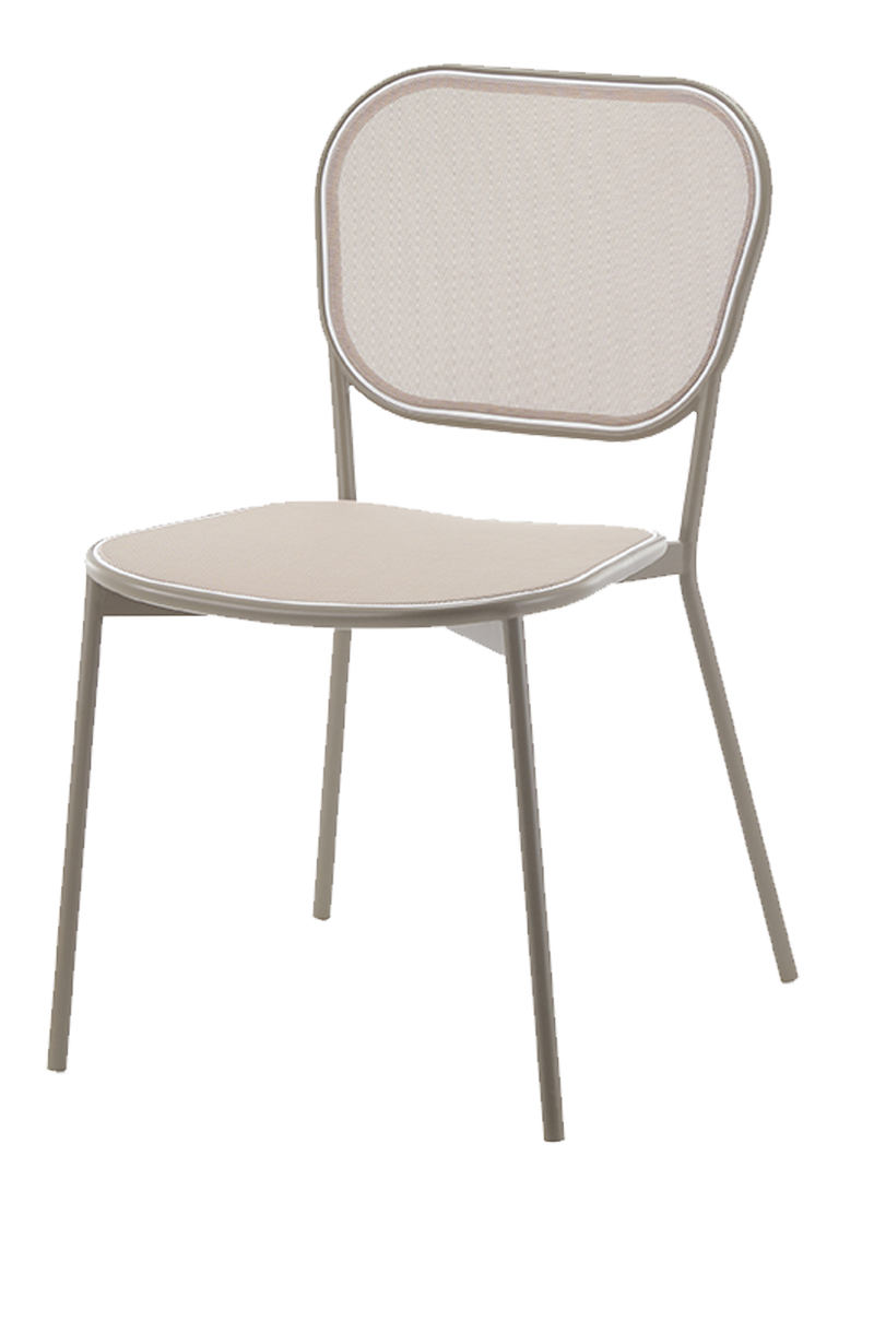 Outdoor Powder-Coated Metal Chair W/ Beige Frame and Textilene Seat