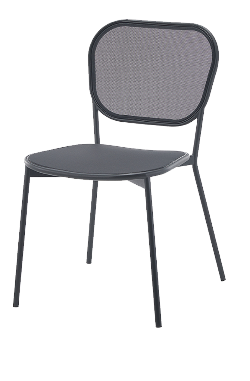 Outdoor Powder-Coated Metal Chair W/ Black Frame and Textilene Seat