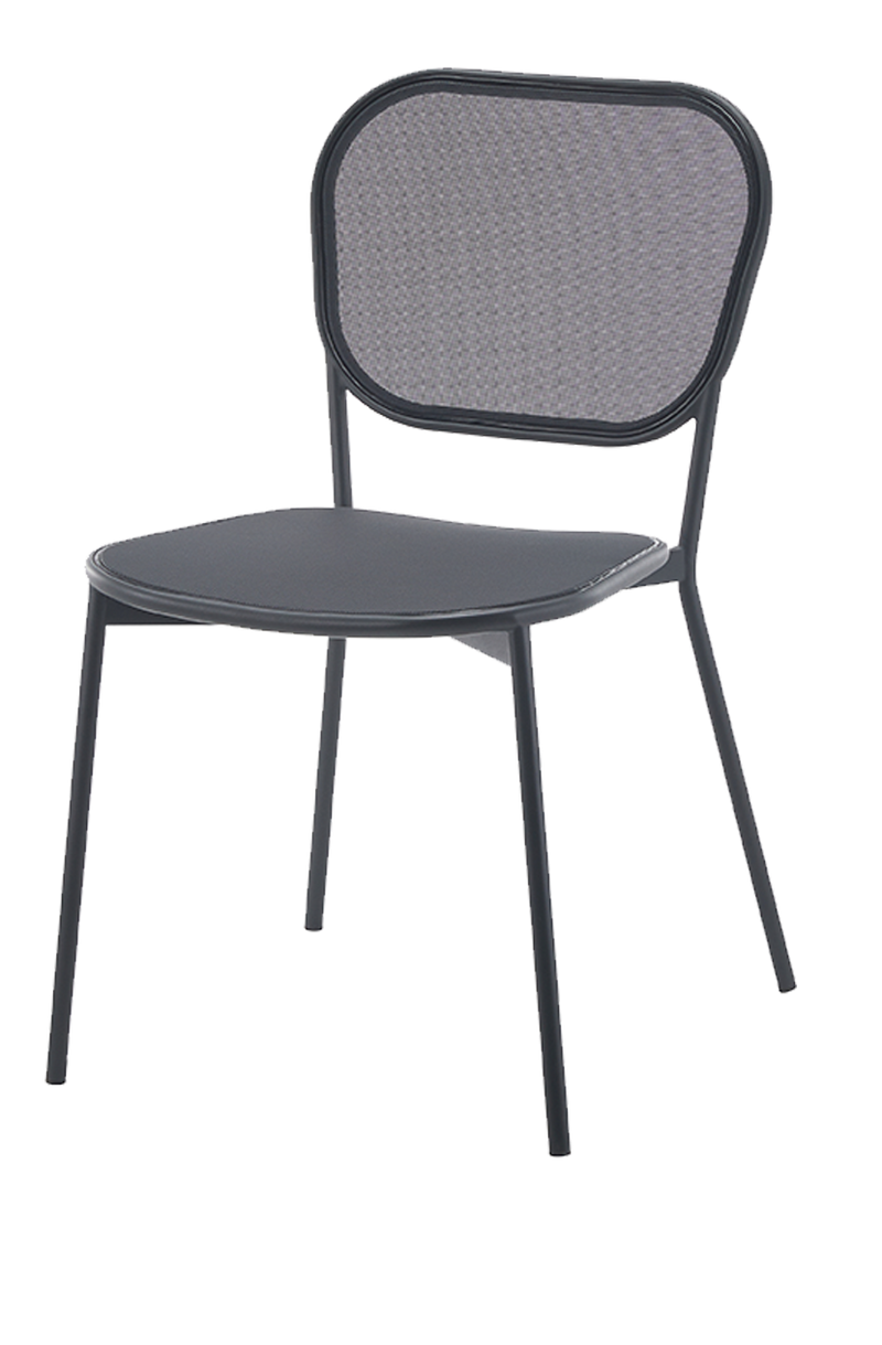 Outdoor Powder-Coated Metal Chair W/ Black Frame and Textilene Seat