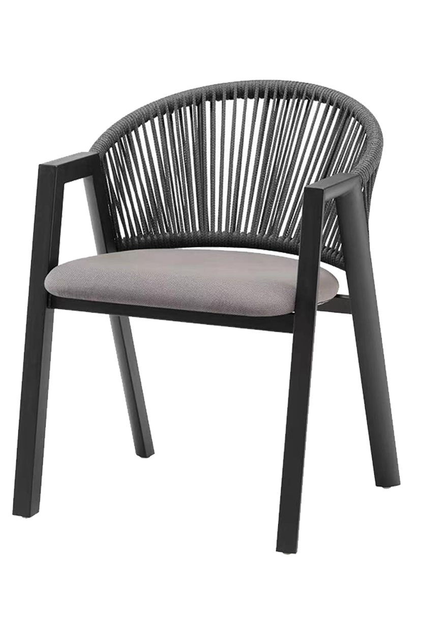 Outdoo Metal Rope Chair W/ Gray Cushioned Seat