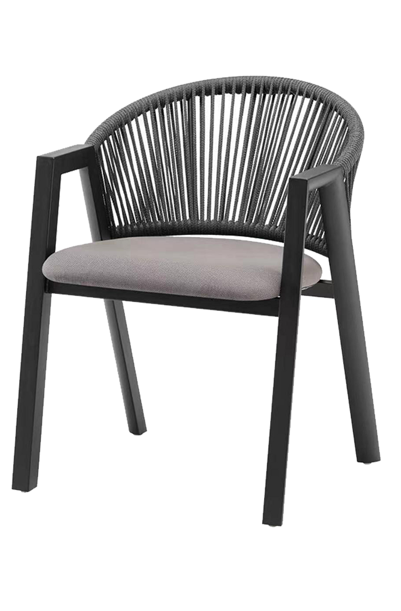 Outdoo Metal Rope Chair W/ Gray Cushioned Seat