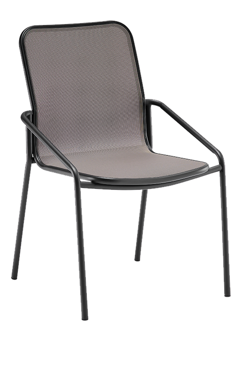 Outdoor Powder-Coated Black Metal Arm Chair W/ Textilene Seat