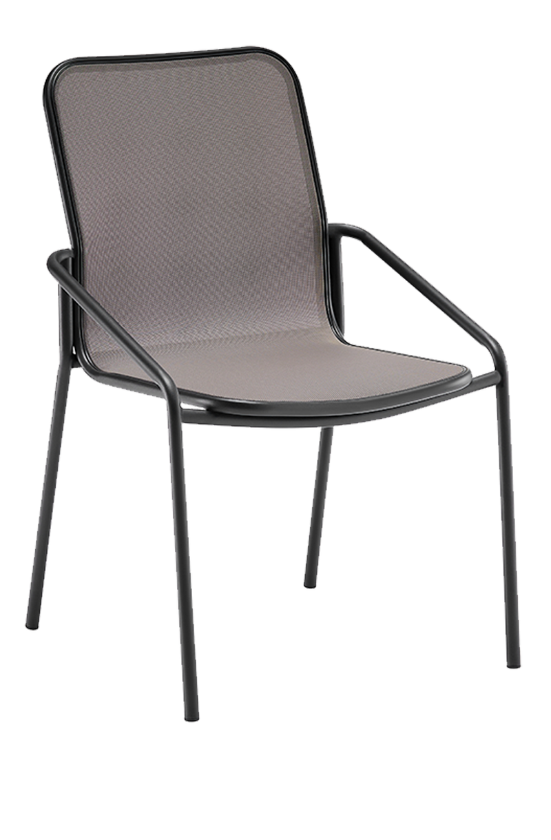 Outdoor Powder-Coated Black Metal Arm Chair W/ Textilene Seat