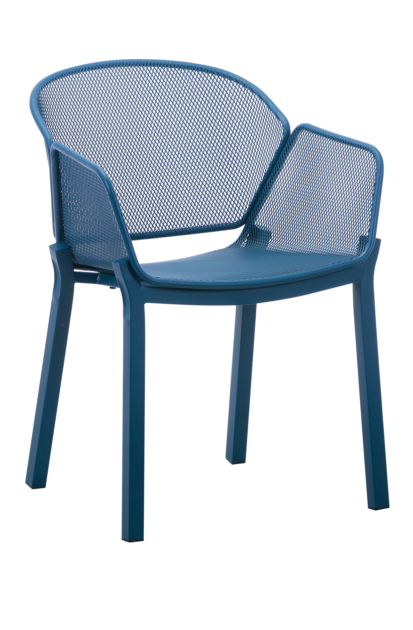 Modern Outdoor Metal Mesh Dining Armchair with Powder-Coated Finish