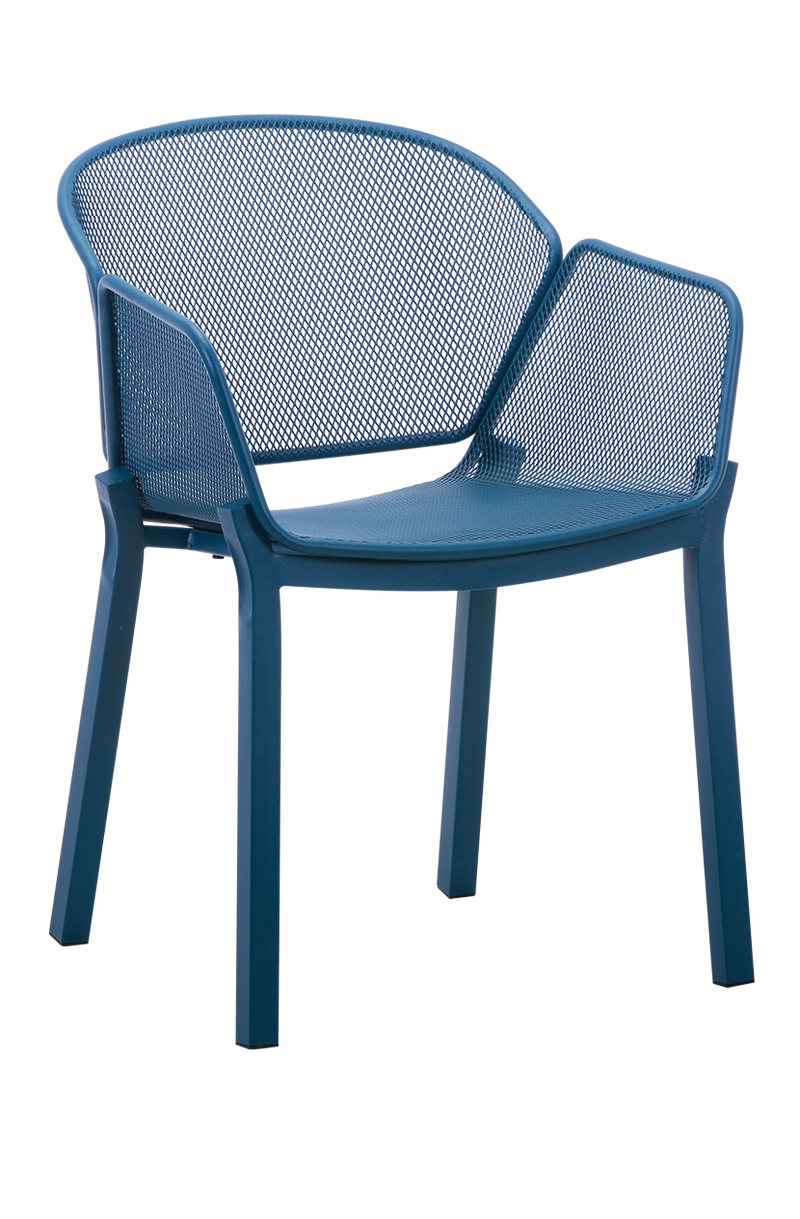 Modern Outdoor Metal Mesh Dining Armchair with Powder-Coated Finish