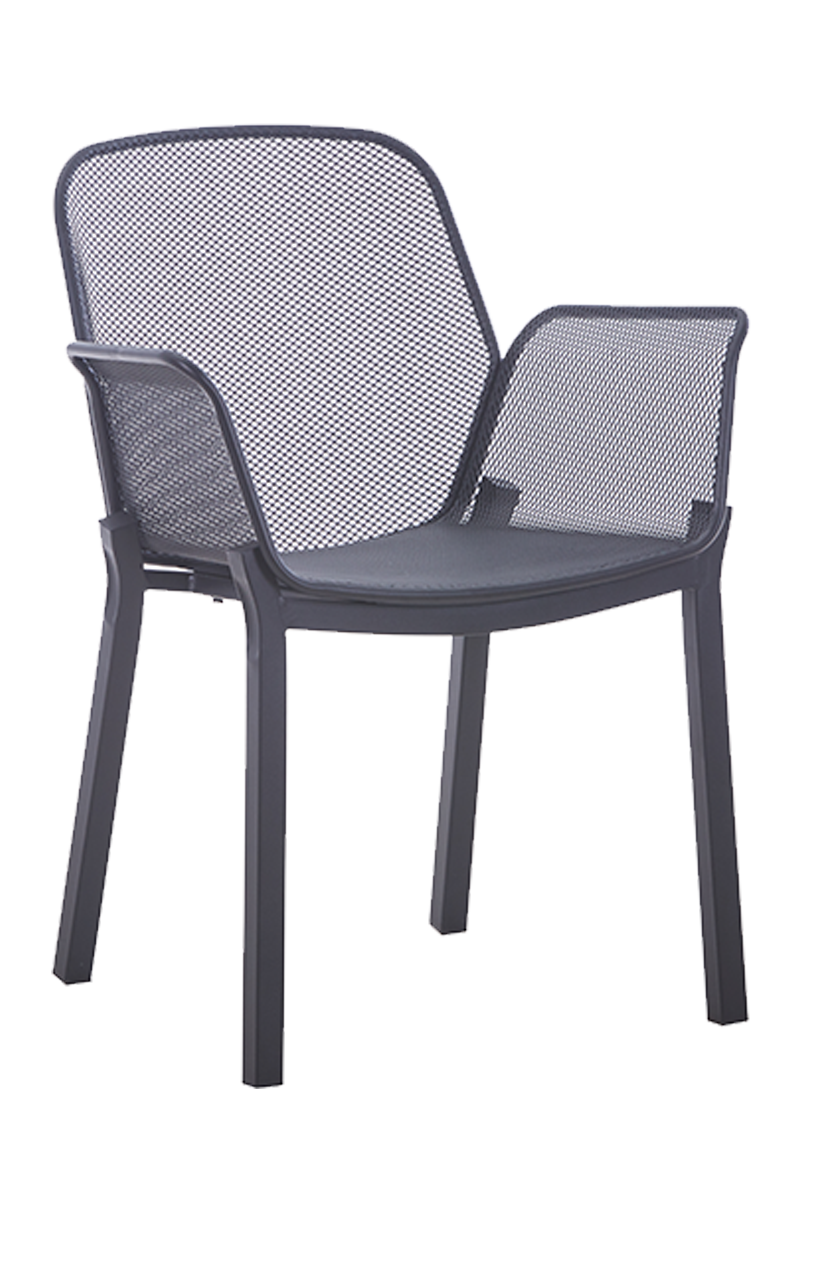 Modern Outdoor Metal Mesh Dining Armchair W/ Gray Powder-Coated Finish