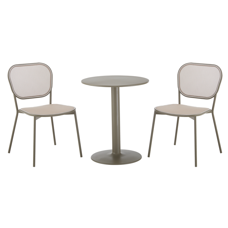 Out Powder-coated Metal Chair and Table Set, Finish Beige
