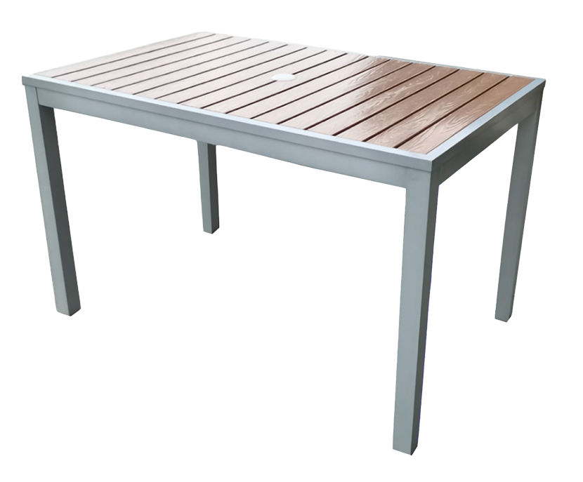 30" x 48" Outdoor Aluminum Table with Natural Imitation Teak Slats