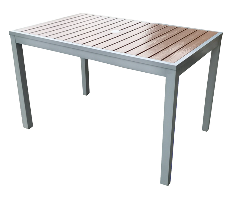 30" x 48" Outdoor Aluminum Table with Natural Imitation Teak Slats