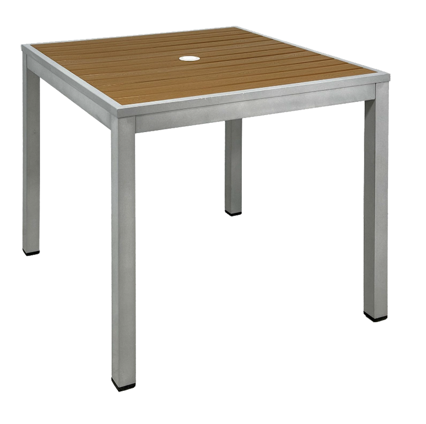 36" x 36" Outdoor Aluminum Table with Natural Imitation Teak Slats