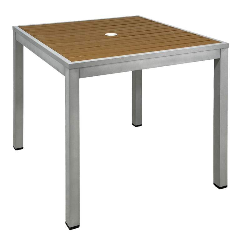 36" x 36" Outdoor Aluminum Table with Natural Imitation Teak Slats