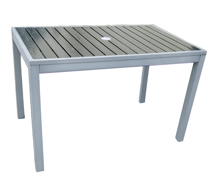 30" x 48" Outdoor Aluminum Table with Grey Imitation Teak Slats