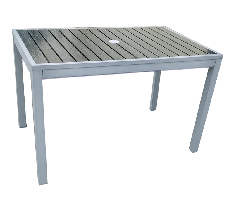 30" x 48" Outdoor Aluminum Table with Grey Imitation Teak Slats