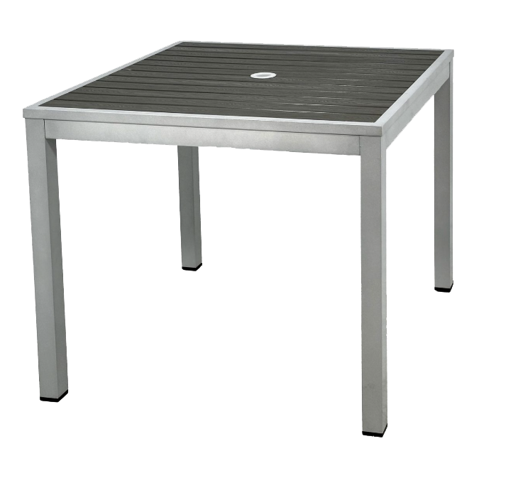 36" x 36" Outdoor Aluminum Table with Grey Imitation Teak Slats
