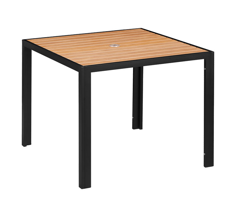 36" x 36" Outdoor Aluminum Table Finish Natural with Imitation Teak Slats with Umbrella Hole