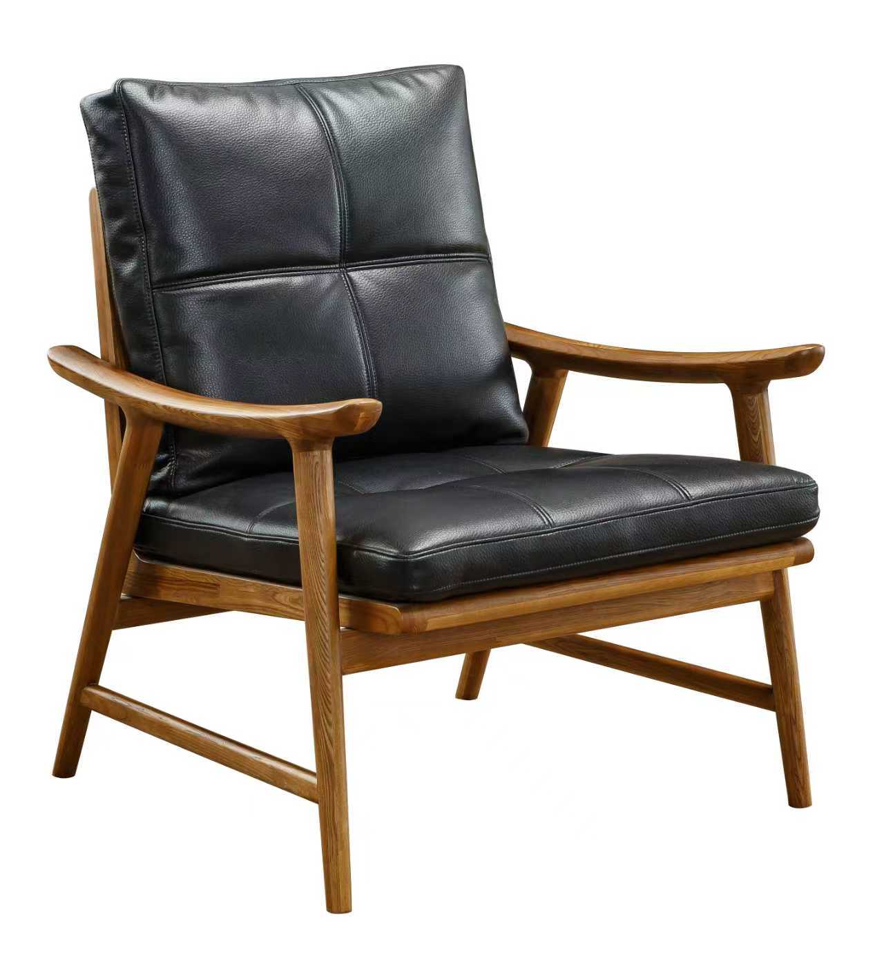 Walnut Solid AshWood Single Booth w/ Black Vinyl Seat