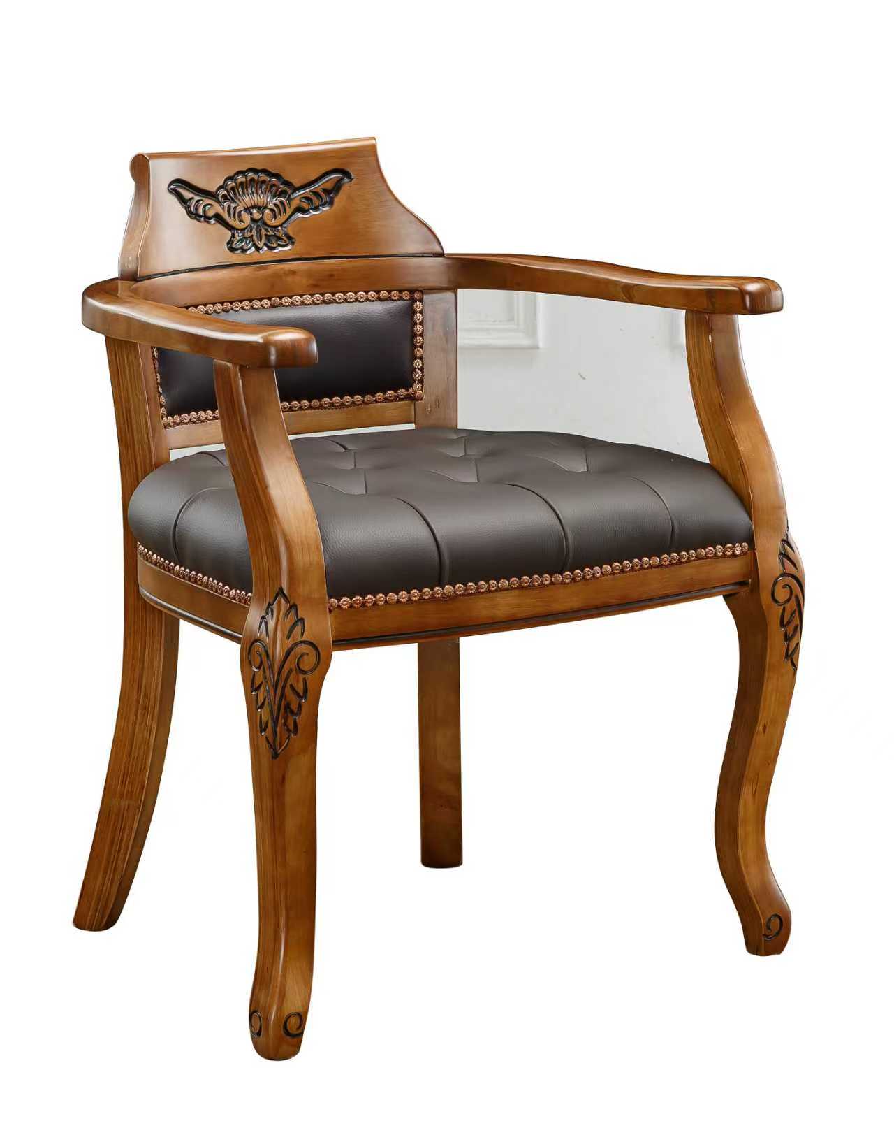 Rubber Wood ArmChair W/ Black Vinyl Seat