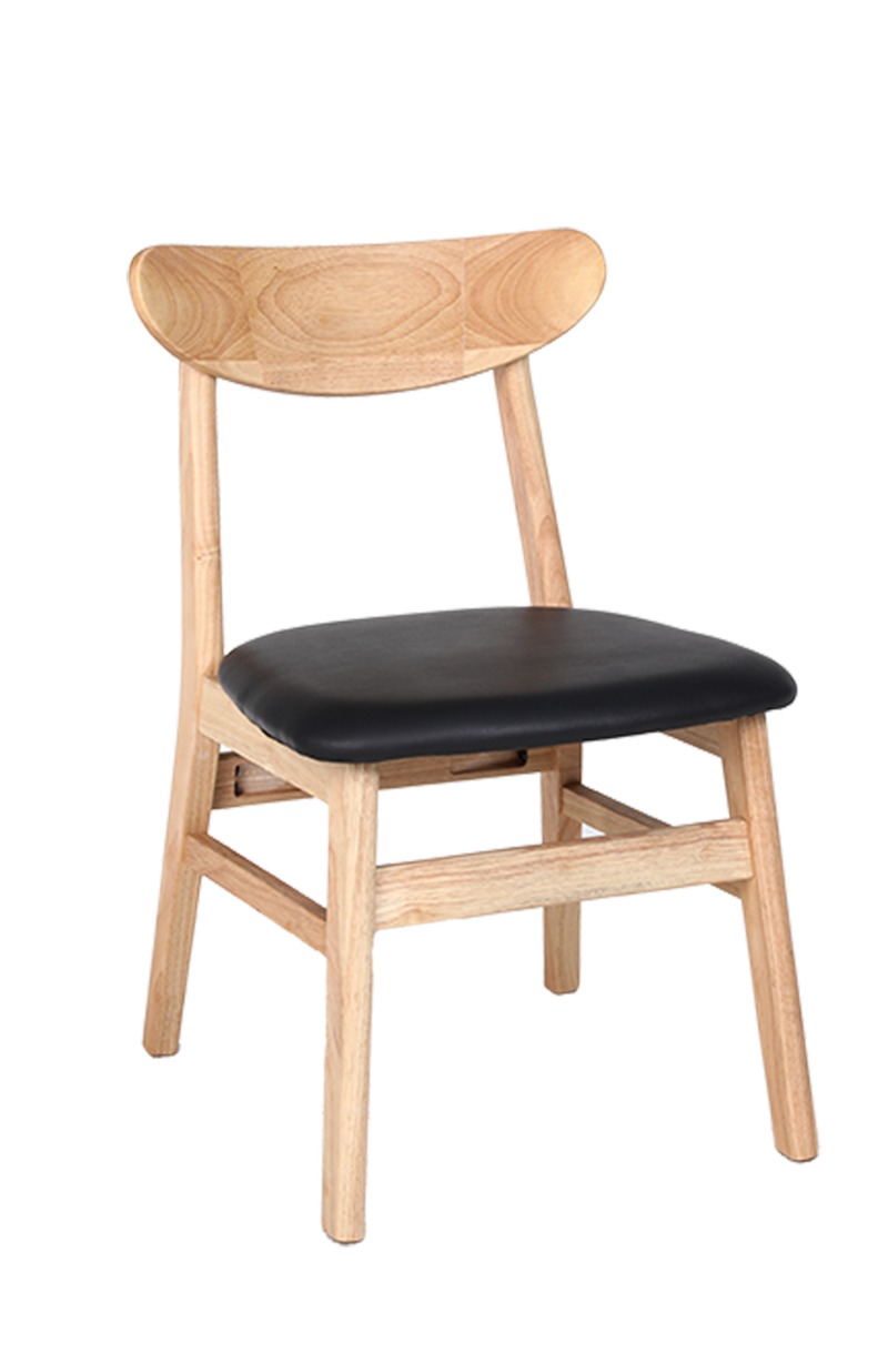 Natural Rubber Wood Chair with Gray Seat