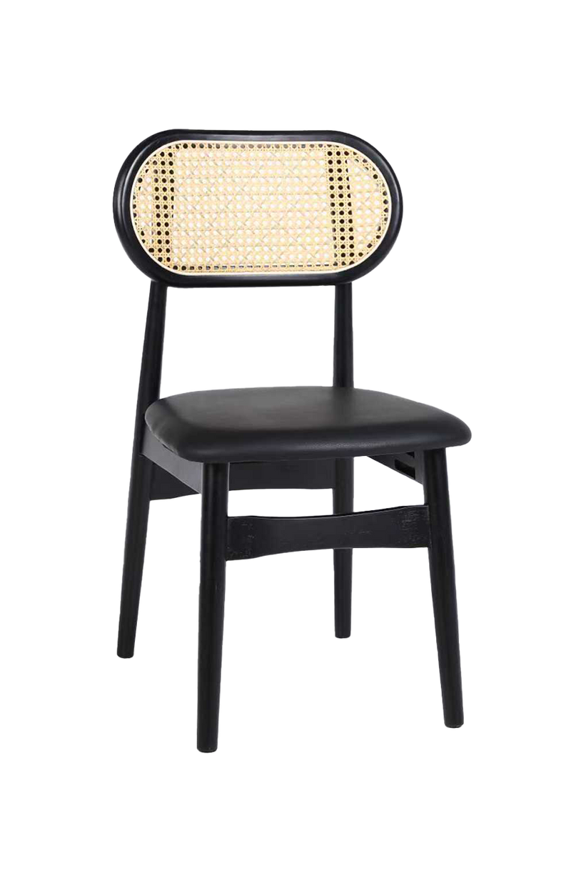 Rubber Wood Chair with PE Rattan Back, Black Seat, Finish Black,