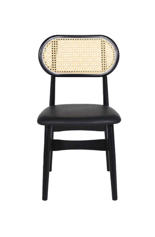 Rubber Wood Chair with PE Rattan Back, Black Seat, Finish Black,