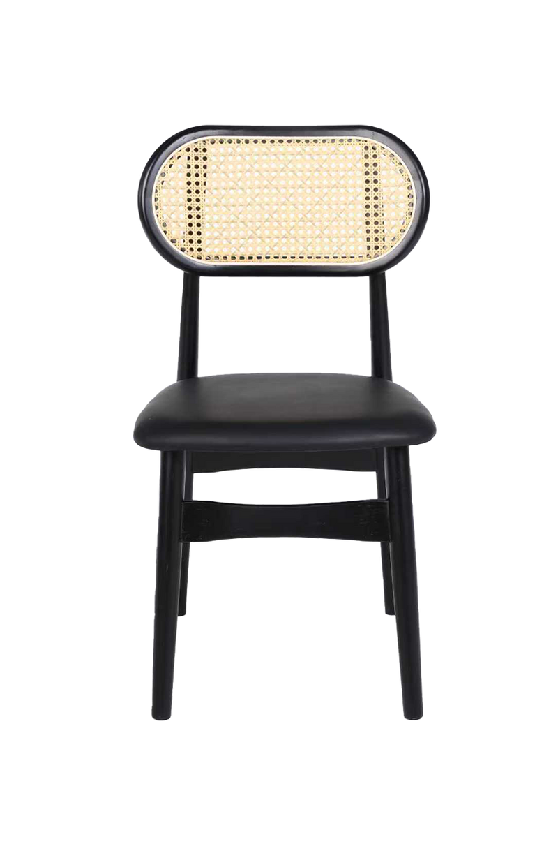 Rubber Wood Chair with PE Rattan Back, Black Seat, Finish Black,